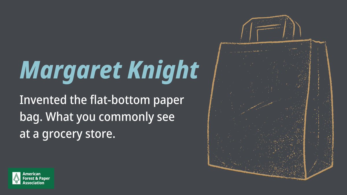 The humble, recyclable paper bag. Bags we use today to carry groceries or pack lunches. Next time you use one, thank Margaret Knight. She invented a machine that enabled the mass production of flat-bottomed paper bags. Learn more about her bit.ly/33gmXFV. #WHM