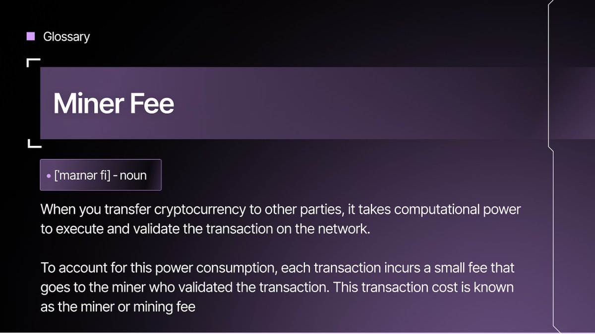 Miner fee = the fee that a blockchain charges to process and confirm transactions on the network. Brush up on your crypto vocab with the Ledger Glossary! ledger.com/academy/glossa…