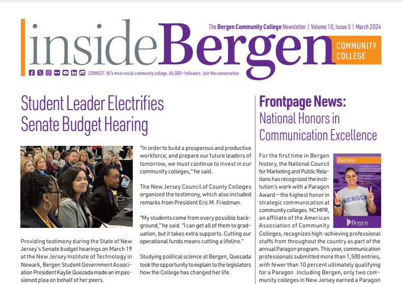 BergenCC's tweet photo. So much happened at Bergen this month! Including a #paragonaward from @ncmpr_national.
Read about it all with the March 2024 edition of Inside Bergen at https://t.co/Wnb5xA4QQ3
#bergencc #learnbelongsucceed #njcommcolleges #bergencounty #nj https://t.co/sYxbkudlpt