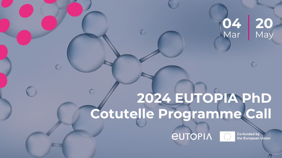 📢 Doctoral research fellowships Call! Are you starting or pursuing a PhD? Don't miss the #EUTOPIA PhD co-tutelle programme to internationalise your #research 📅 Application deadline: May 20, 2024 💻 More info: bit.ly/phdcall24 #EuropeanUniversities #HigherEducation #Call