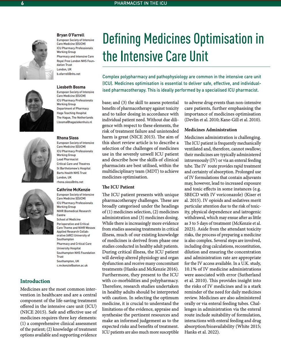 Medicines optimisation, ideally performed by a specialised ICU pharmacist is essential to deliver safe, effective, and individualised pharmacotherapy @cathymac40 @BryanOFarrell1 @liesbethbosma Read more! iii.hm/1pd8