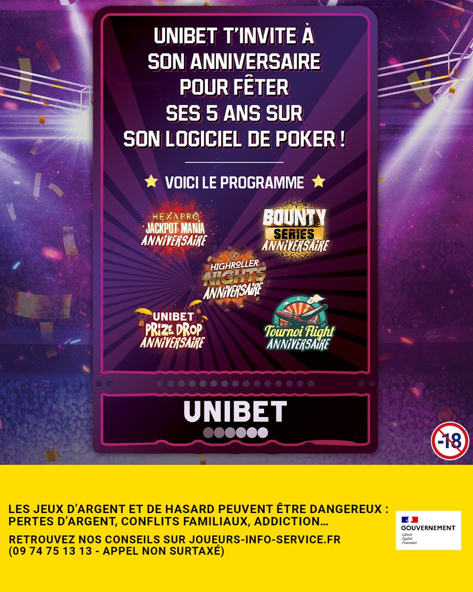 5 ans du nouveau Logiciel 🎂🍾

Venez célébrer cela avec 5 promos exclusives dès ce dimanche 😏 !
Des jackpots HexaPros Garantis, des PrizeDrops, des Bounty Series, Deux Highroller Nights et un Tournoi Flight Anniversaire ! Bref des promos à gogo 🥳😎