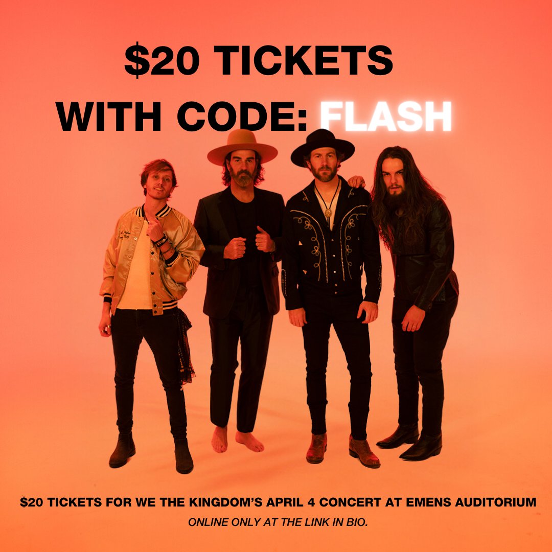 FLASH SALE! Get $20 tickets to We The Kingdom's concert at Emens Auditorium on April 4th! Use code FLASH at the link below to get your tickets today. loom.ly/_-uyqIo