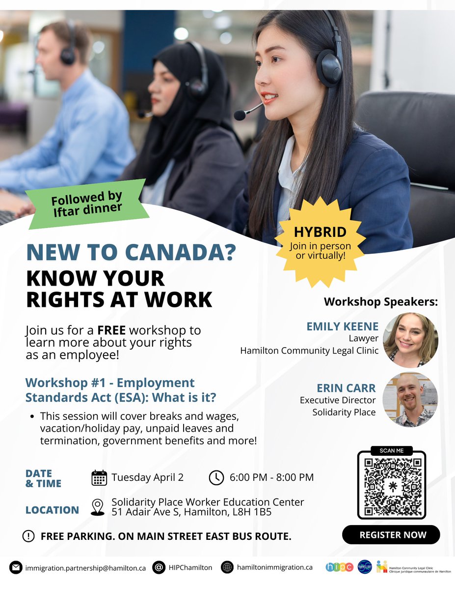 💭Did you know? The Employment Standards Act (ESA) in Canada protects workers from unfair treatment in the workplace. Join us on April 2 to learn about your rights under the Act ⚖. Iftar dinner to follow. ✍Register now (in person): bit.ly/EmployeeRights…