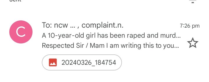 Email done on behalf of @Official_AISU , @AISU_WB to @India_NHRC , @NCWIndia
Case - A 10-year-old girl has been raped and murdered at Ketugram's Sultanpur area in East Burdwan. 
Location - East #Burdwan | #WestBengal