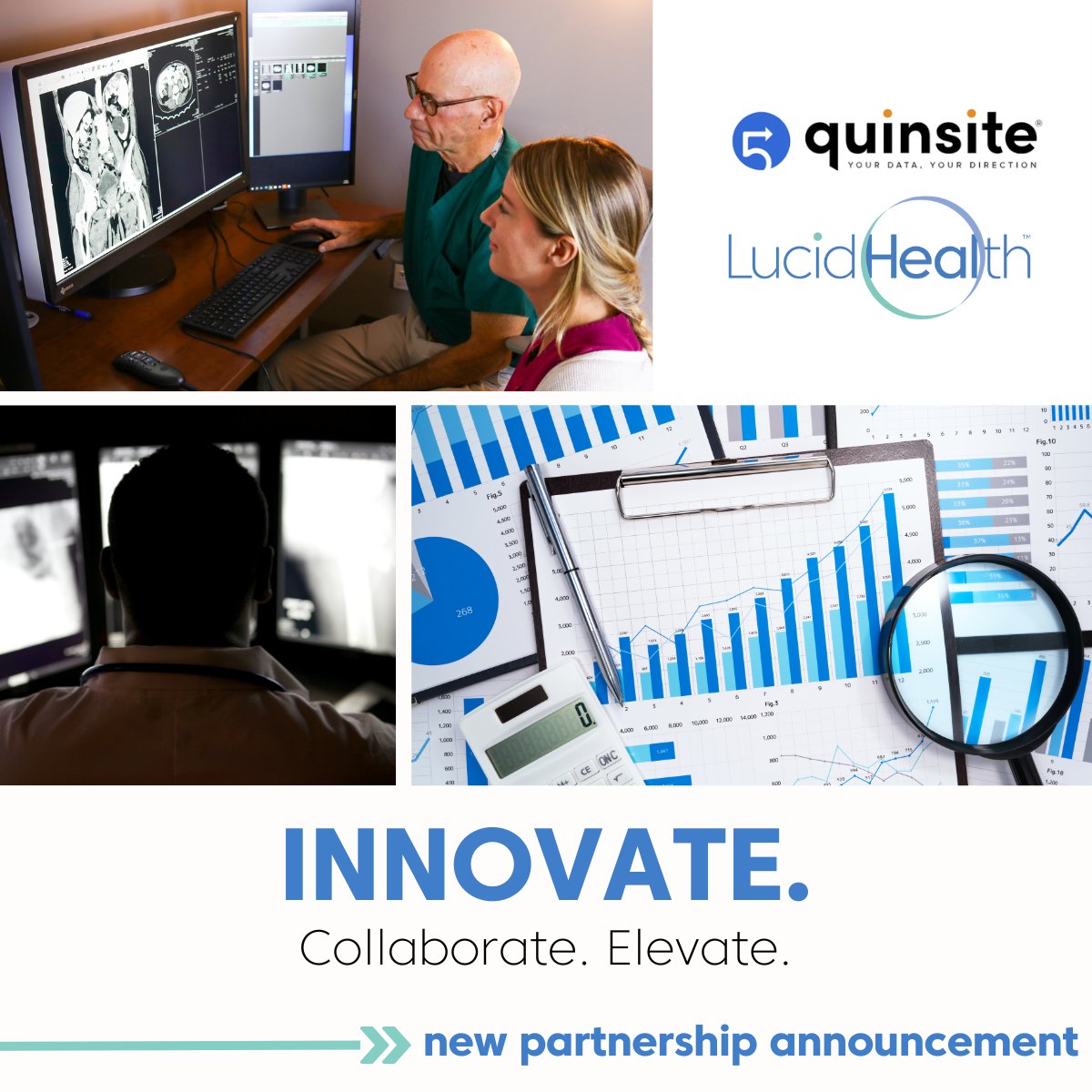 'We're excited to join forces with @quinsite to bring comprehensive and integrated healthcare analytics to our teams,' said Mark Alfonso, MD, CMO of #LucidHealth. Read the announcement: loom.ly/tKb459g #ClearlyTheFuture #Radiology #RadLeaders #AI #PoweredByLucidHealth