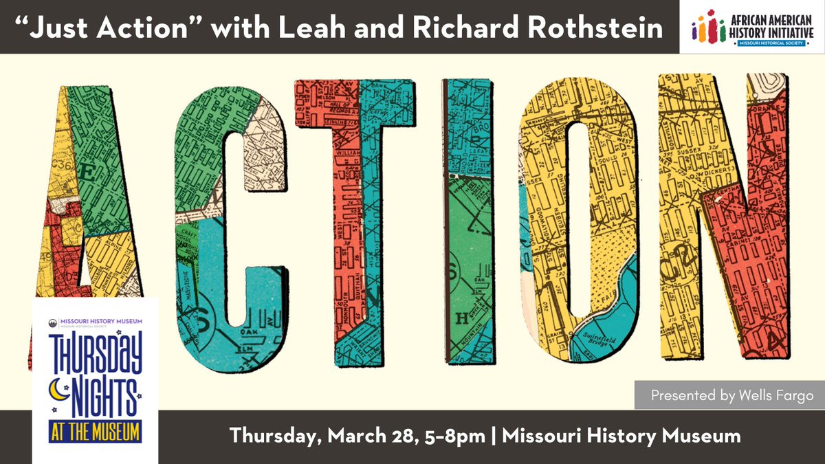 Join Leah and Richard Rothstein at this week's #ThursdayNightsAtTheMuseum as they discuss their new book 'Just Action,' which explores the racial segregation that characterizes every metropolitan area in the US. Presented by @WellsFargo Learn more: mohistory.org/events/just-ac…