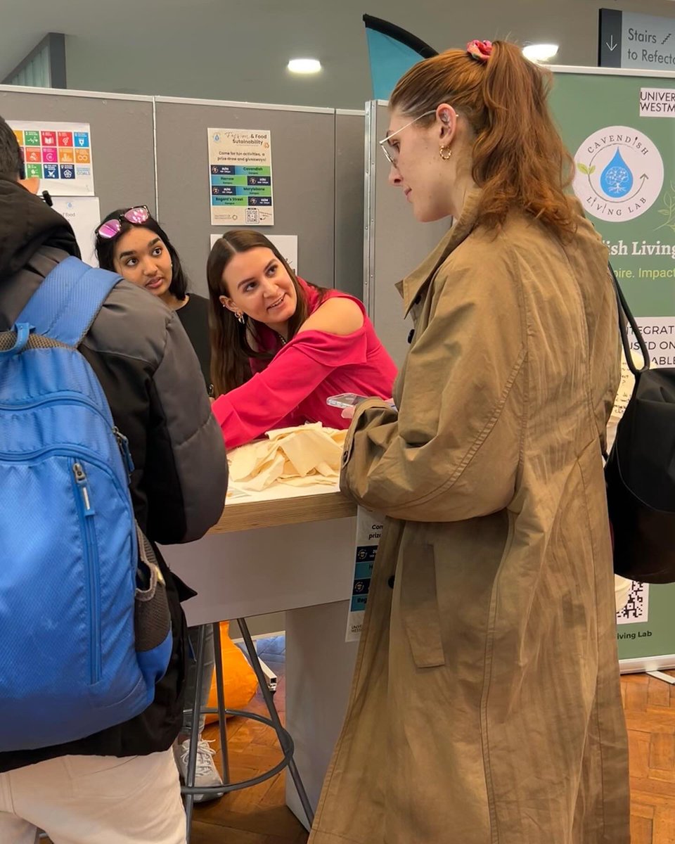 Join us at our outreach event on “Fashion & Food Sustainability” at Cavendish Campus! @UniWestminster @UoWSustainable We will be here until 3pm💚 #WeAreWestminster #fastfashion #sustainabledevelopment #sustainability #cavendishlivinglab #uniwestminster #sustainable #teamwork