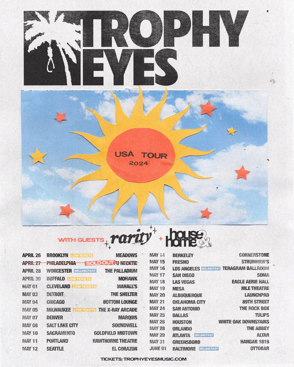 HouseandHomeRVA's tweet image. Catch us this spring on the road with @trophyeyesmusic and @raritytheband ‼️ Tickets are moving fast, grab em at houseandhomerva.com