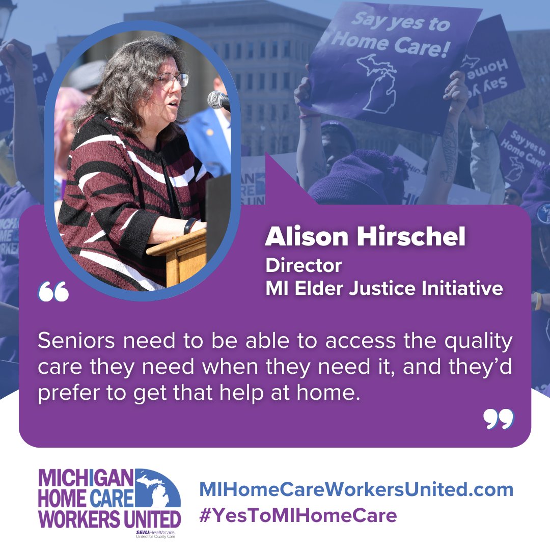 Alison from MI Elders Justice Initiative is right. We need a system in place to allow older folks to age with dignity in their own homes #SayYesToHomeCare #MIHomeCareWorkersUnited