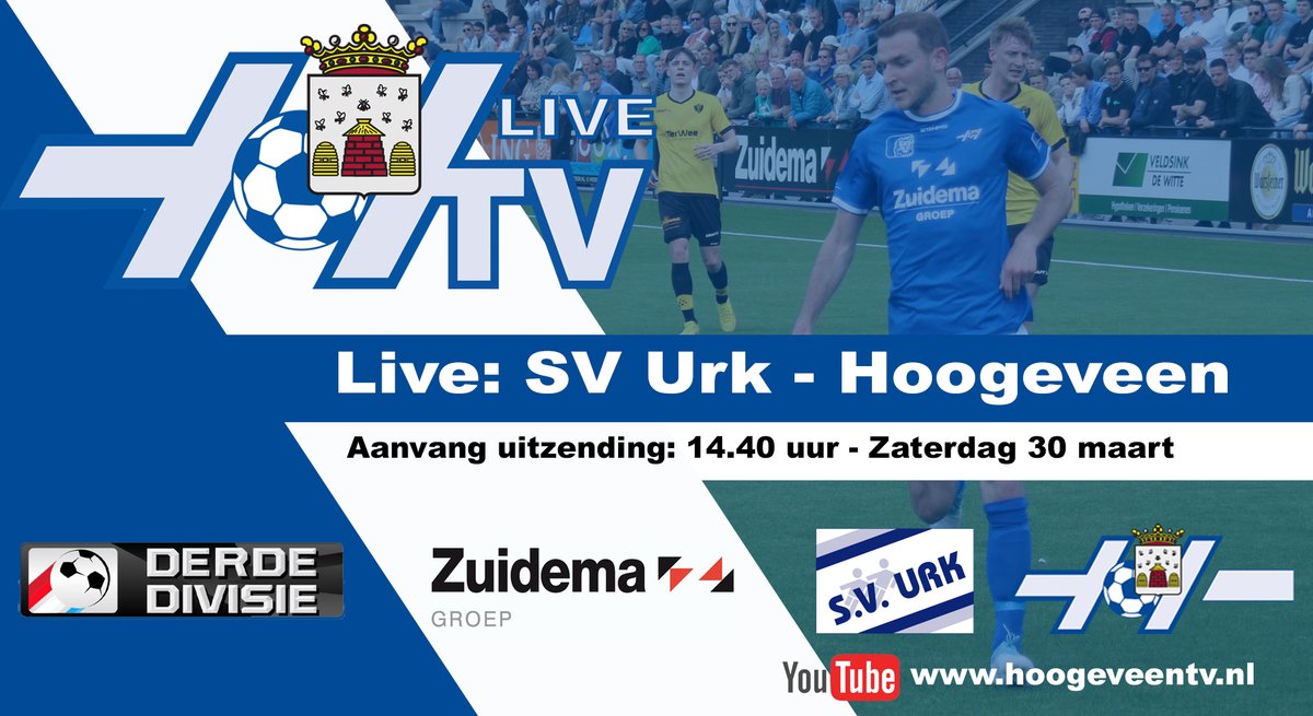 VVHoogeveen's tweet image. Zaterdag gewoon live Hoogeveen TV vanaf Urk! Kun je er niet live bij zijn vanwege het paasweekend? Volg @SVURK - Hoogeveen dan via ons YouTube-kanaal Hoogeveen TV. We beginnen de uitzending om 14.40 uur met een voorbeschouwing met beide trainers.