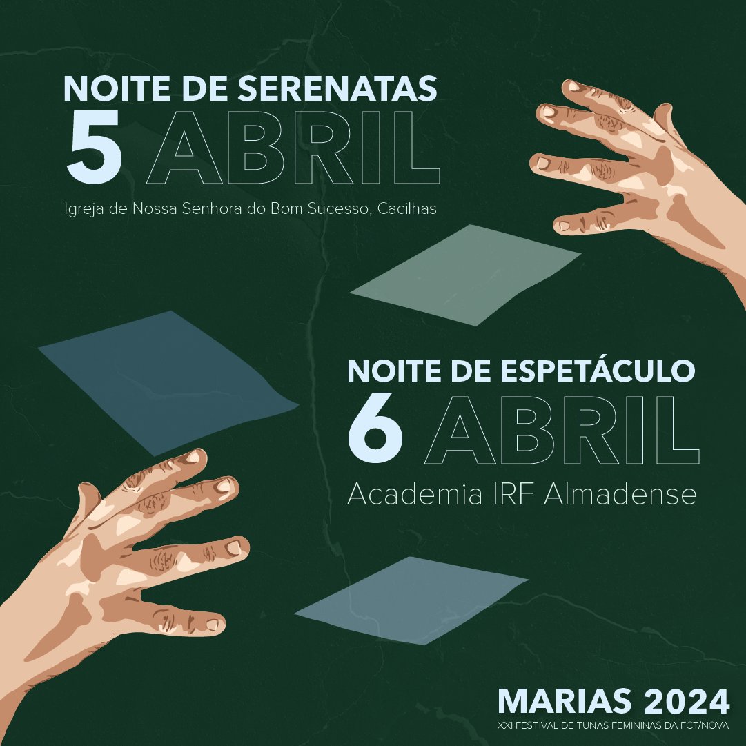 Nos dias 5 e 6 de abril, terá lugar o MARIAS 2024 - XXI #Festival de #Tunas Femininas da #NOVAFCT. O evento, que já se tornou um marco na agenda cultural de Almada, será ainda mais mais especial, uma vez que se comemoram também os 30 anos da TunaMaria. fct.unl.pt/noticias/2024/…