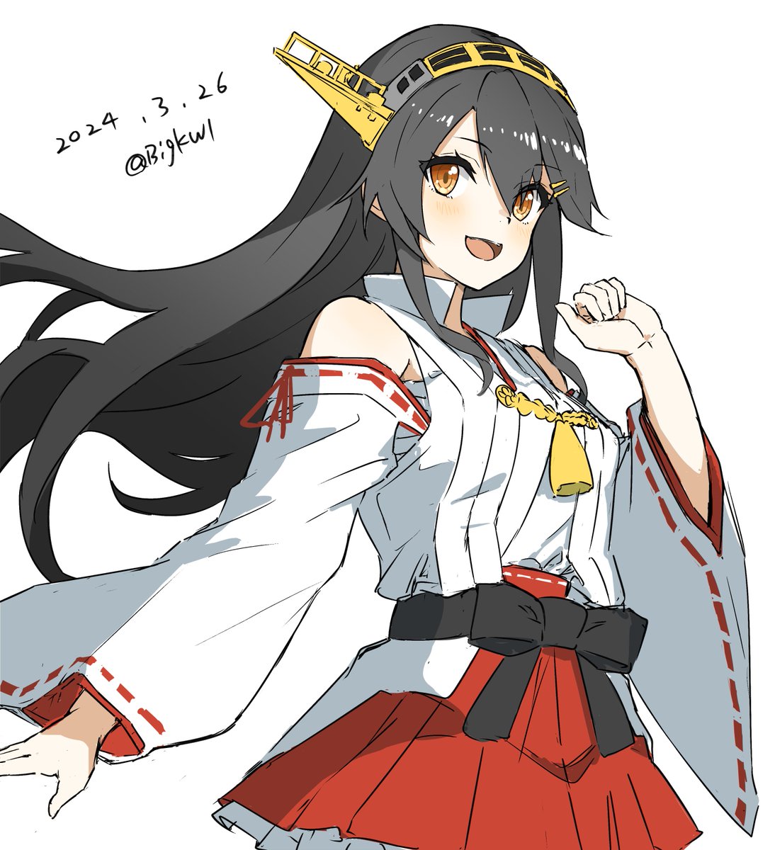haruna (kancolle) 1girl solo long hair looking at viewer smile open mouth simple background  illustration images