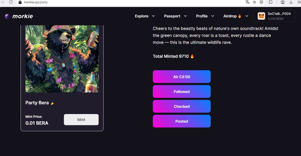 chanhdoro's tweet photo. 🌈UPDATE TESTNET #BERACHAIN
🔰Tiếp tục làm quest để claim Badge và mint NFT thôi anh em. Hiện có 4 quest trong đó có 1 quest còn 13h nữa end.
🔸Link quest:
https://t.co/9xTlTEkZrZ
🔸Link mint NFT:
https://t.co/1EjPE5TABF https://t.co/Ah15jyqg84