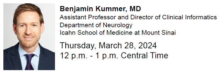 We're excited to welcome Benjamin Kummer, MD, to campus on Thursday, March 28th for #GrandRounds to present: 'Electronic Consults in Neurology'. bit.ly/3x7IGlX