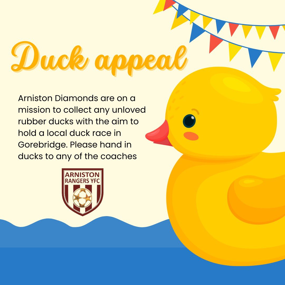 💎💎💎APPEAL FOR DUCKS! If you have any rubber ducks please take them to our collection point at Gorebridge Beacon to help raise money for our diamonds! 💎💎💎