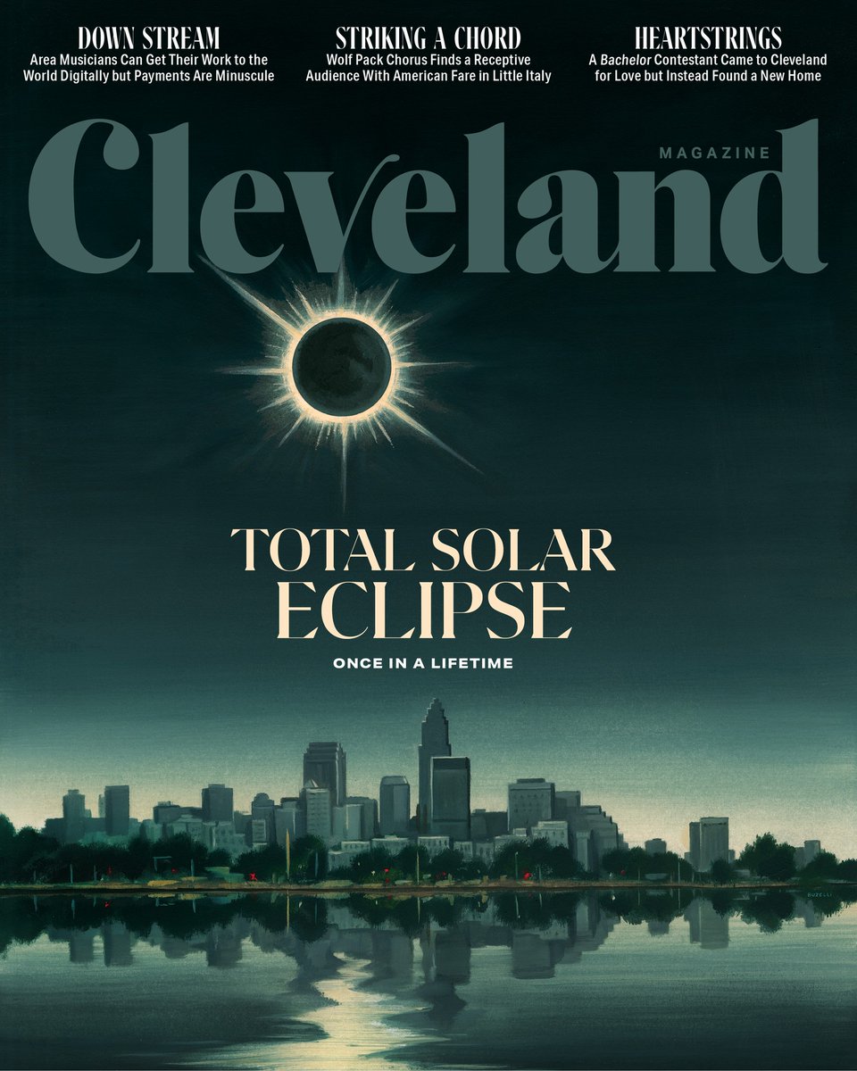 ClevelandMag's tweet photo. On April 8, a celestial phenomenon will traverse North America, plunging Downtown Cleveland into three minutes and 49 seconds of darkness, a 360-degree sunset: an otherworldly sight in the middle of the day.

🌑 This is the total solar eclipse — and it's arriving in less than two weeks.

Dive into our April cover story: https://t.co/mxG2HjVcrR