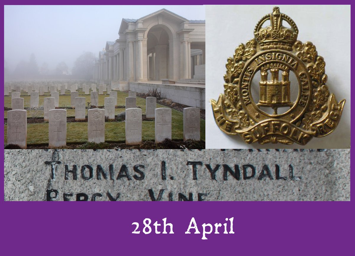 Remembering Pte Thomas Tyndall, 11th (Cambs) Suffolk Regiment. Killed in action on this day in 1917, age 18. Son of late Joseph and Rose Tyndall. Listed Arras Memorial, Pas de Calais, France. #WisbechWarMemorial