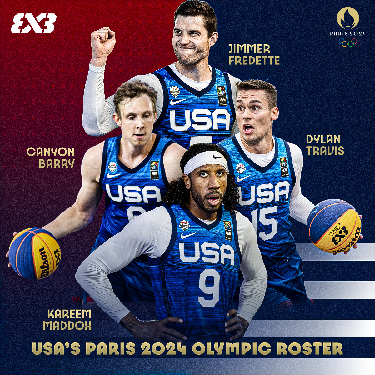 🇺🇸 REPRESENT! 💪 @usab3x3 announce their Men's National Team for the #Paris2024 Summer Olympics! ✏️ More info: fiba.basketball/news/usa-baske…