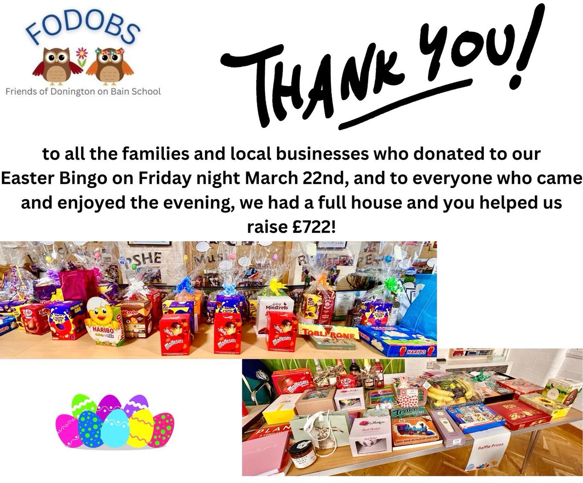DoBPrimary's tweet photo. A huge thank you to all the parents & carers who donated some lovely prizes, it was a fantastic night!
A big thank you to
@Morrisons Louth, @lincscoop Louth, Post and Pantry for their great donations.
#dobps #doningtononbain #bingo https://t.co/d7KwuLgdpn