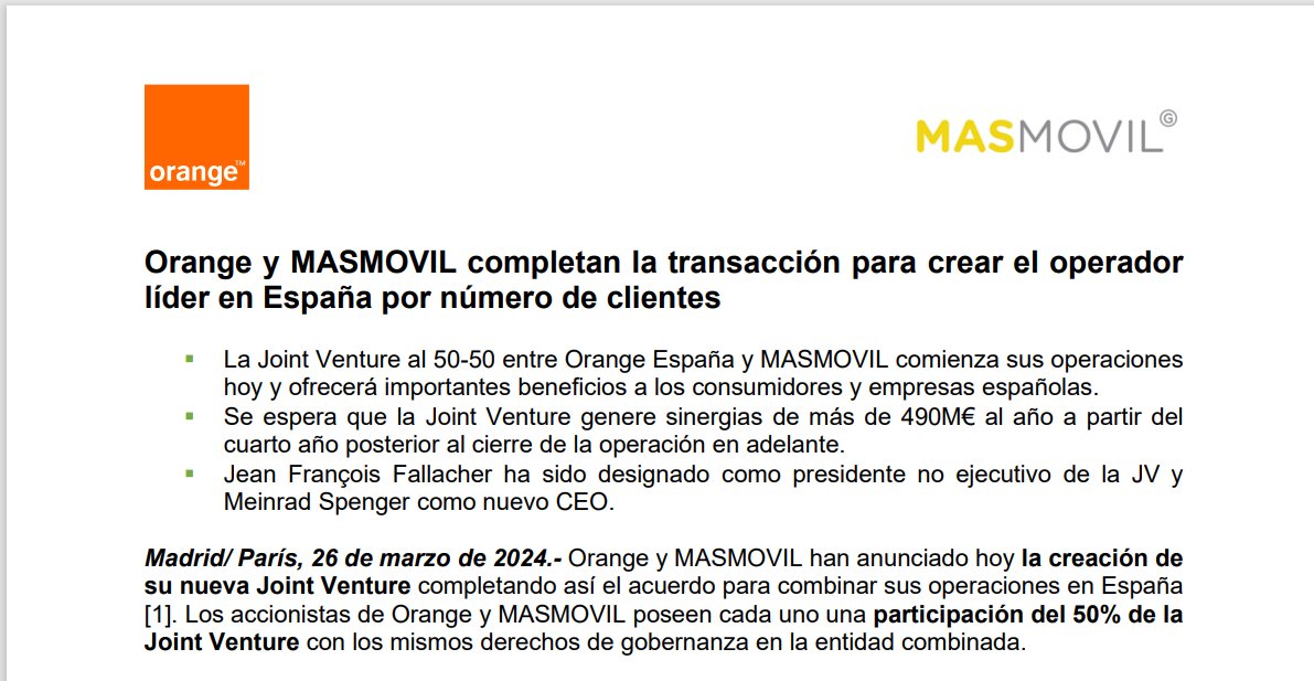 jguerrero_gar's tweet photo. Ya es oficial: el #AñosQueLoCambiaráTodo en #Telco #ESP acaba empieza nueva fase de trabajo Felicidades @Maini01 @lpech y todos los equipos de @orange_es y @grupomasmovil y #colaboradores que han traído el barco hasta aquí
Lets the new Telco games begin
https://t.co/fVeVk1652y https://t.co/joQqb67ytG