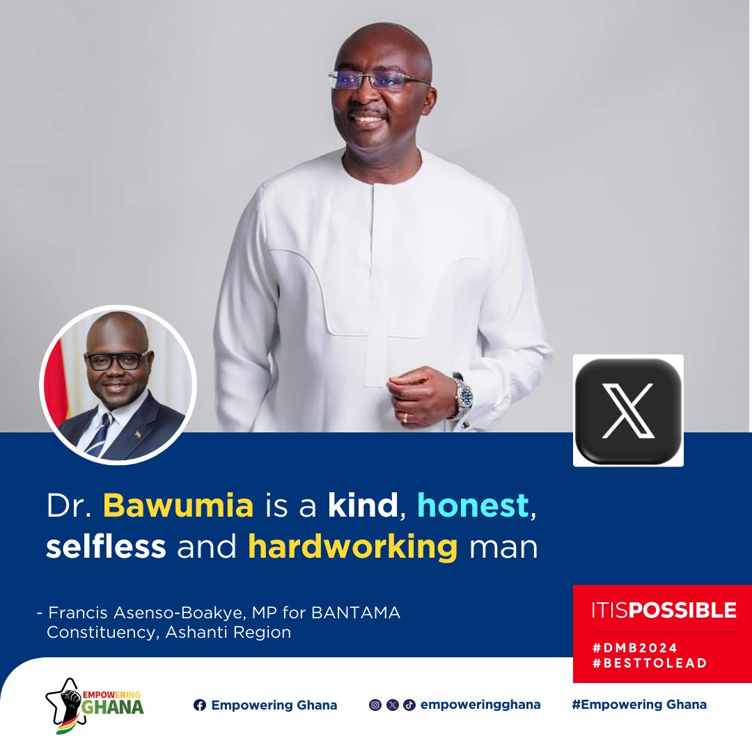 Annie06walters's tweet image. Dr. Bawumia is a kind, honest, selfless and hardworking man.

#Bawumia2024 🇳🇱🐘🇳🇱
#BoldSolutionsForTheFuture
#ItIsPossible