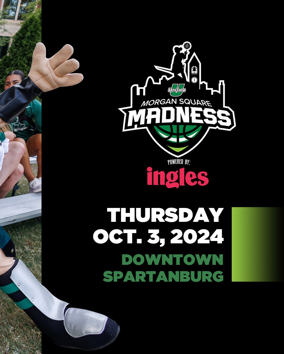 USC Upstate Spartans (@upstatespartans) on Twitter photo Did somebody say MADNESS⁉️
South Carolina’s premier basketball tip-off event, Morgan Square Madness powered by <a href="/InglesAdvantage/">Ingles Markets</a>, returns to Downtown Spartanburg on October 3.
🗞️: Read more at upstatespartans.com/madness
#SpartanArmy⚔️ Did somebody say MADNESS⁉️
South Carolina’s premier basketball tip-off event, Morgan Square Madness powered by <a href="/InglesAdvantage/">Ingles Markets</a>, returns to Downtown Spartanburg on October 3.
🗞️: Read more at upstatespartans.com/madness
#SpartanArmy⚔️