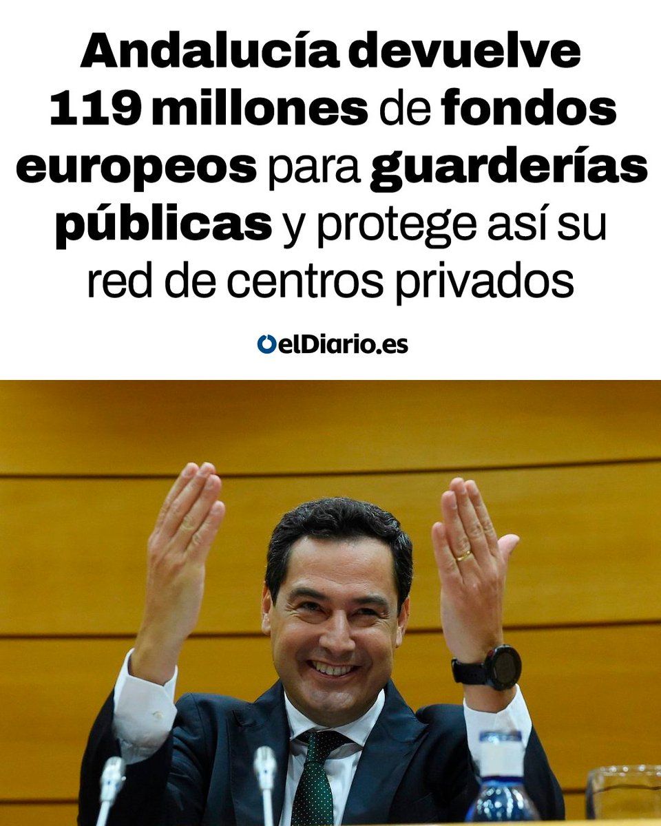 Moreno Bonilla ha preferido devolver 119 millones de fondos europeos para escuelas infantiles con tal de mantener la preferencialidad de la oferta privada.

Los intereses del PP no son los de las familias andaluzas.

Es una vergüenza.