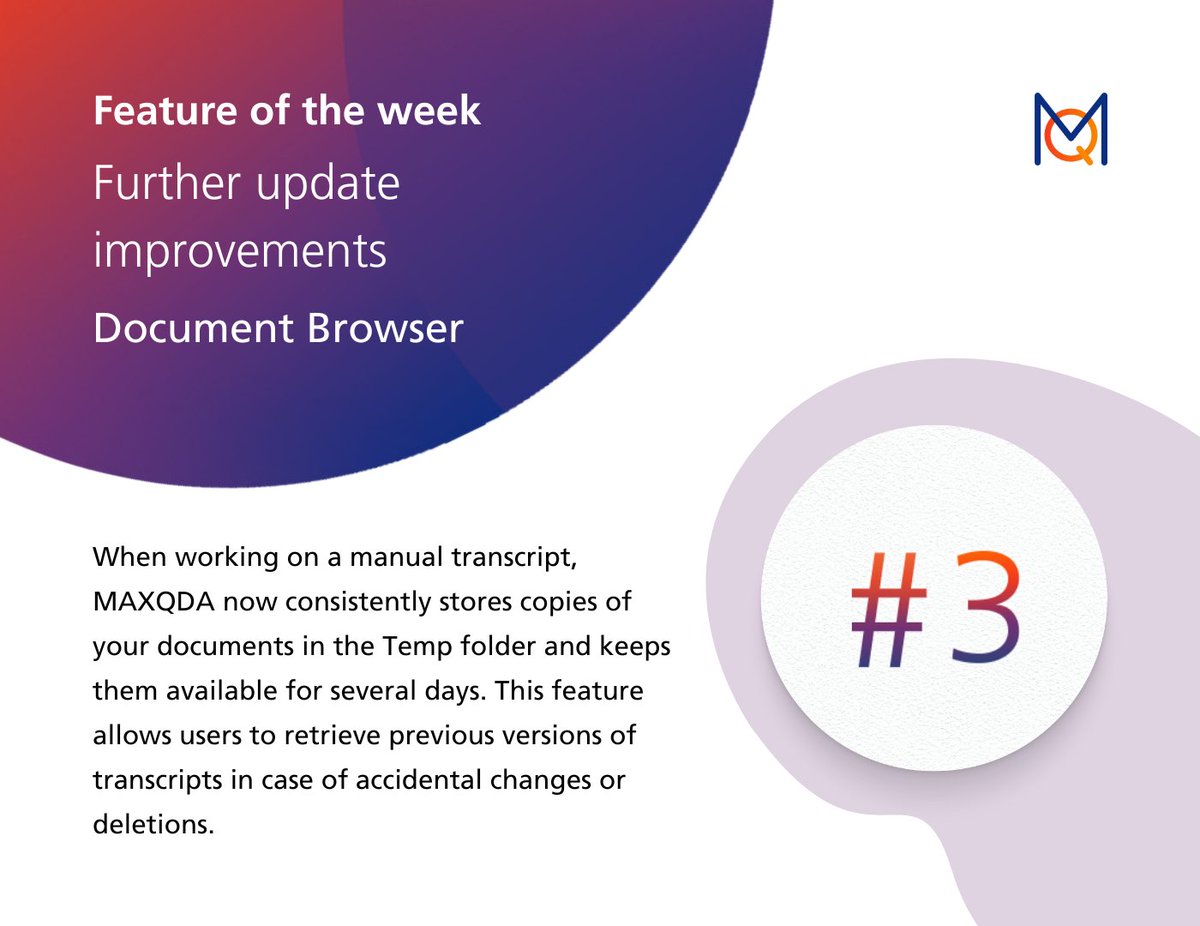 VerbiSoftware's tweet image. The Document Browser has received several improvements. Check out the third of these update improvements and try it out right now. 💻✨

Learn more details: ow.ly/Hq7P50QJRF2

 #DocumentBrowser #Update #TryItOut #maxqda