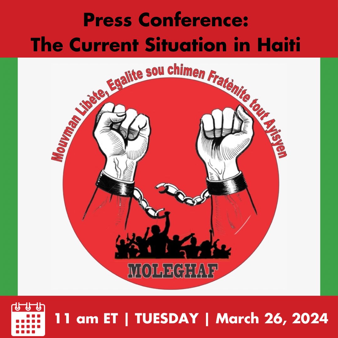 Today’s MOLEGHAF press conference on the current situation in Haiti has been postponed to 11am‼️ link to register still available here: us02web.zoom.us/webinar/regist…