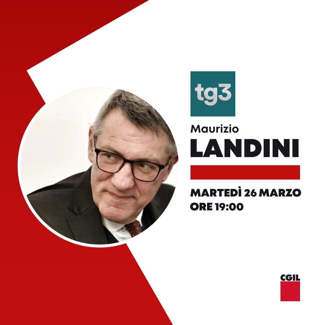 📌 Questa sera alle ore 19 il segretario generale della Cgil, #MaurizioLandini, in diretta al @Tg3web @RaiTre