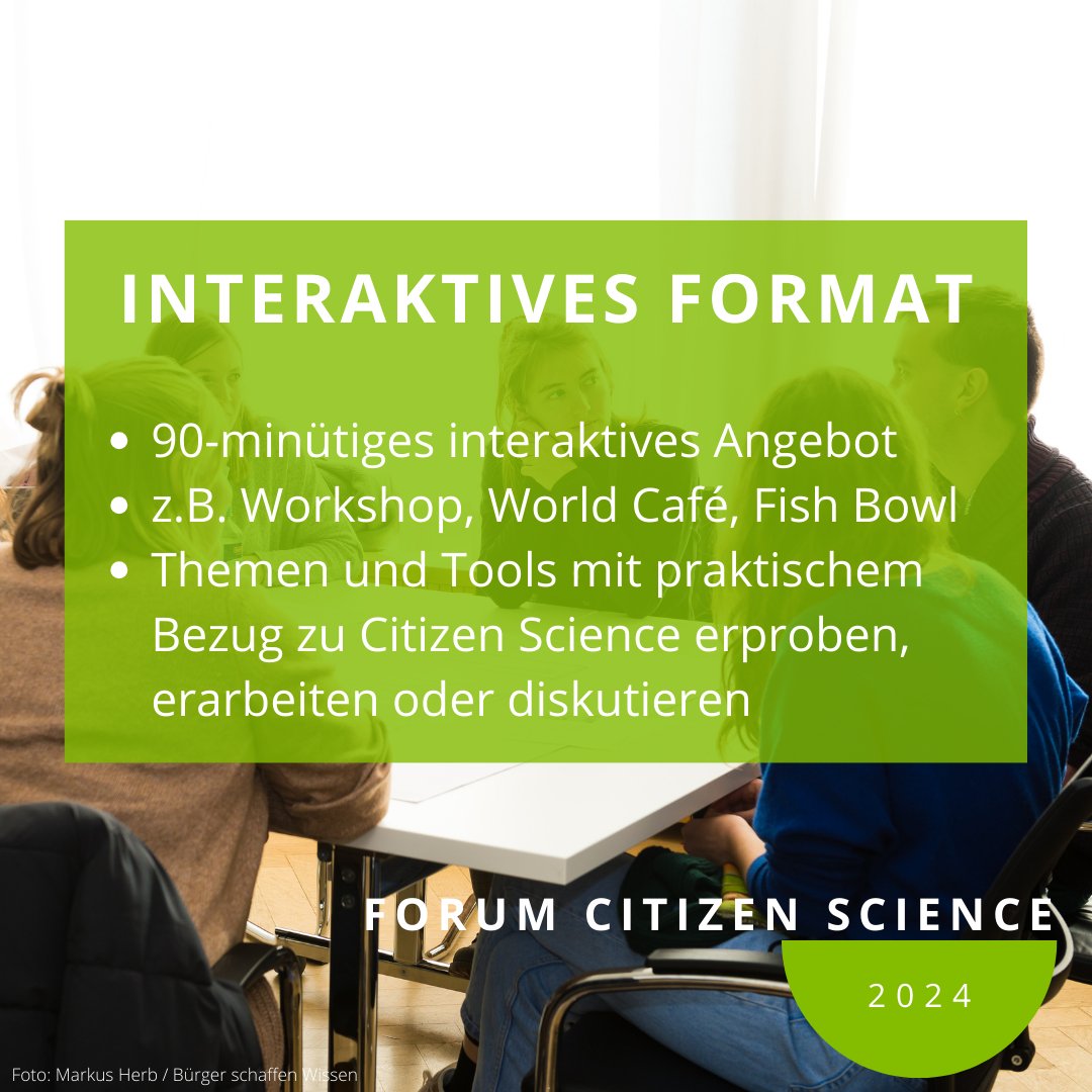 Für das #ForumCS 2024 sind wir auf der Suche nach interaktiven Formaten rund um #CitizenScience und das diesjährige Motto „Mit:Wirkung”. Ihr habt eine passende Idee? Dann reicht sie bis zum 6. Mai über unseren #CallForProposals ein! Alle Infos unter: buergerschaffenwissen.de/veranstaltunge…