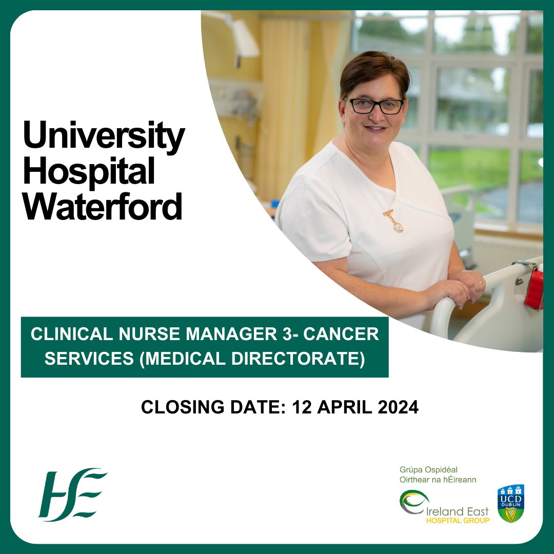 Exciting Job opportunity! University Hospital Waterford are recruiting for Clinical Nurse Manager 3, Cancer services (Medical Directorate). For more information & to apply, visit: rezoomo.com/job/63363/ #Jobfairy #Hiring #Careers #ClinicalNurseManager #healthcarejobs