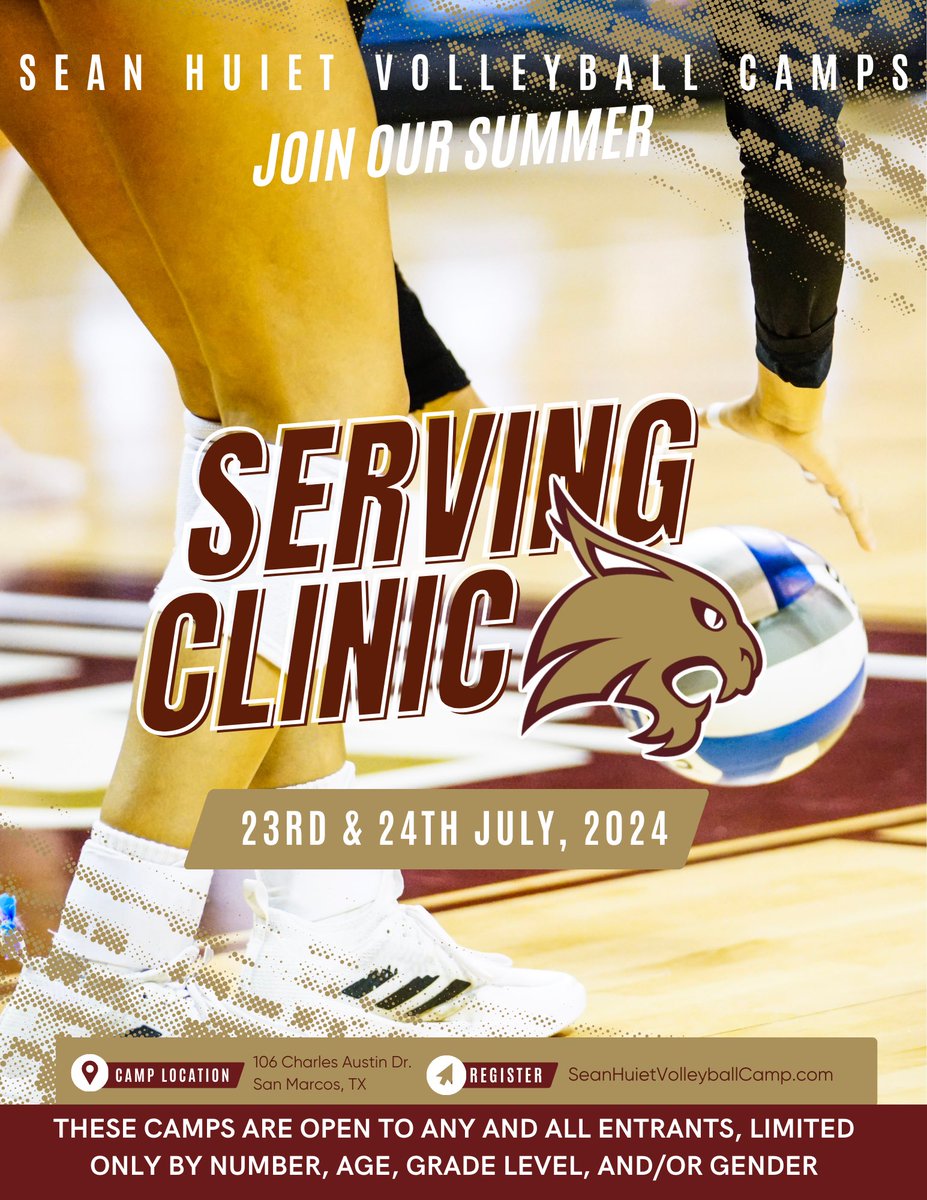 Serving Clinic July 23rd and 24th! Register at SeanHuietVolleyballCamp.com 😼🏐