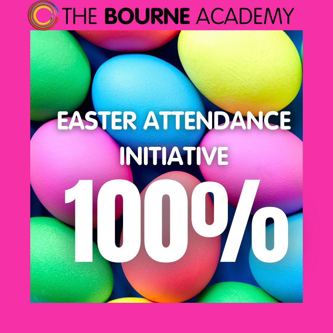 Delighted to introduce our exciting new attendance initiative to you. If your child achieves 100% attendance from Thur 21 Mar up to & including Thur 28 Mar, you'll be entered into draw for a £75 Tesco Shopping voucher. There'll also be Easter Egg prizes available for students!
