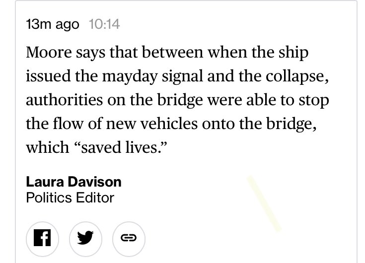 TerpGrad01's tweet image. Thank goodness they had enough warning to stop some cars from getting on the bridge. #KeyBridgecollapse #Keybridge