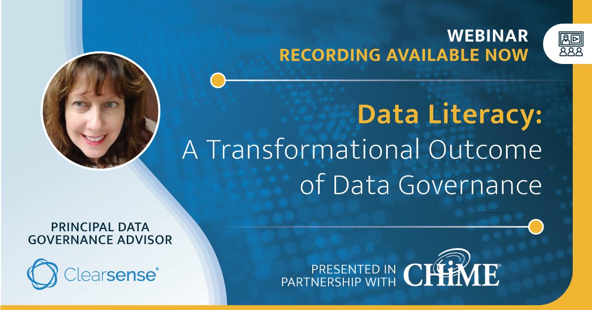 💡 Discover how a holistic data governance program can transform data literacy in healthcare. Watch our webinar recording with Clearsense Data Governance Principal Advisor, Terri Mikol. #DataGovernance #HealthcareData #Clearsense zurl.co/Vqwd