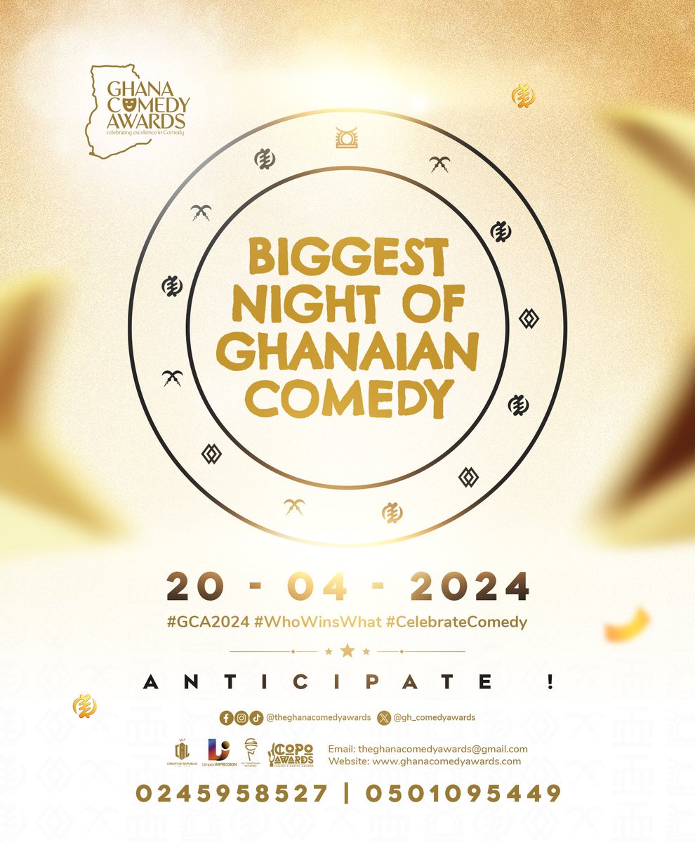 The Biggest Night of Ghanaian Comedy is on 20-4-2024‼️
 
#GCA2024 
#GhanaComedyAwards 
#CelebrateComedy
