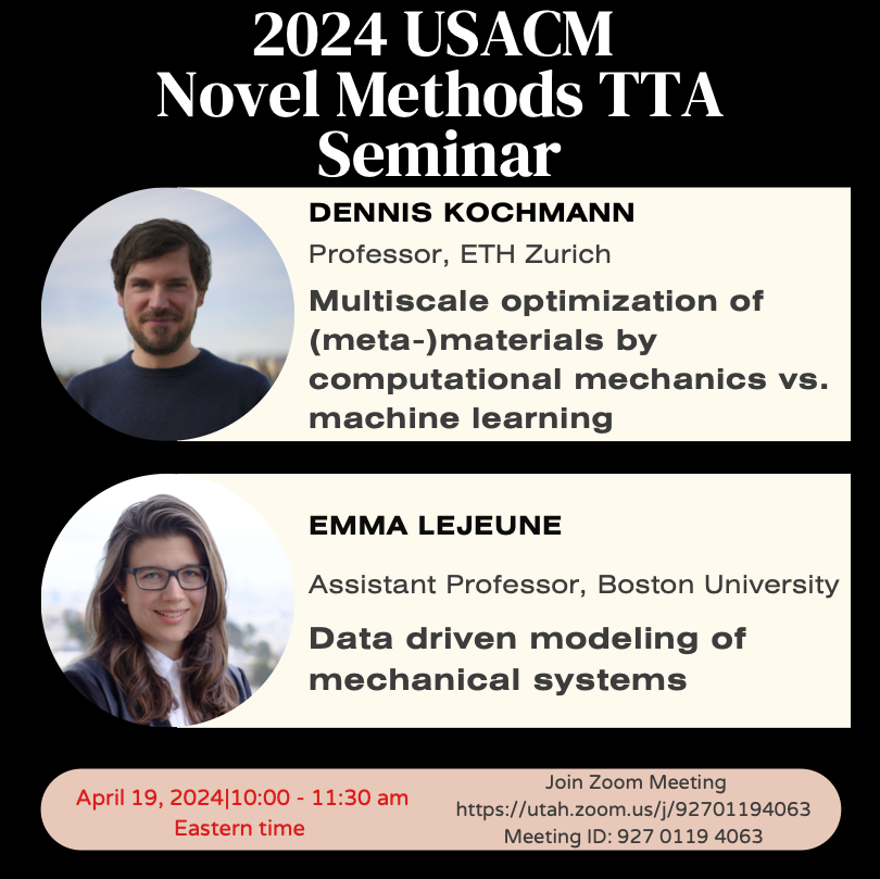 Pania Newell (@panianewell) on Twitter photo If you are enthusiastic about computational mechanics, we invite you to join our online seminar featuring Prof. <a href="/DennisKochmann/">Dennis Kochmann</a> and Prof. Emma Lejeune on April 19 at 10 am Eastern time. <a href="/UtahMech/">UofU Mech Eng</a> <a href="/UUtah/">University of Utah</a> <a href="/ETH_en/">ETH Zurich</a> <a href="/uboston/">Boston University</a> #mechanics #computational #MachineLearning #DataScience If you are enthusiastic about computational mechanics, we invite you to join our online seminar featuring Prof. <a href="/DennisKochmann/">Dennis Kochmann</a> and Prof. Emma Lejeune on April 19 at 10 am Eastern time. <a href="/UtahMech/">UofU Mech Eng</a> <a href="/UUtah/">University of Utah</a> <a href="/ETH_en/">ETH Zurich</a> <a href="/uboston/">Boston University</a> #mechanics #computational #MachineLearning #DataScience