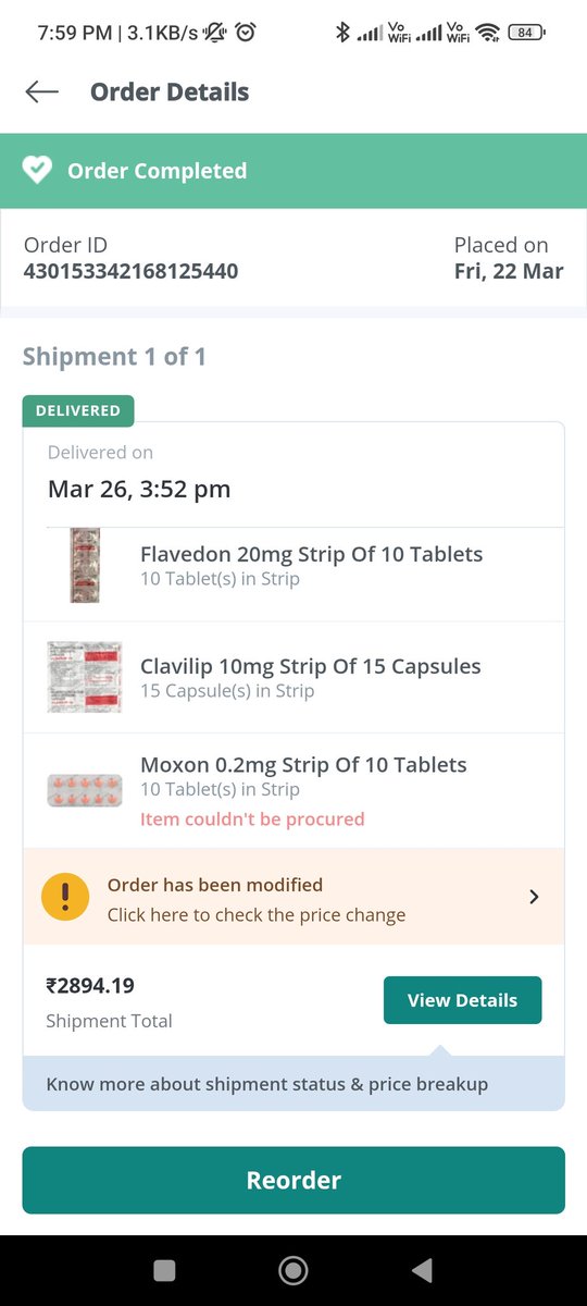 Hi @pharmeasyapp is delivery of medicine is a joke for you guys?
I had ordered the medicine on 22nd of March hoping I would get medicine as soon as possible but leave aside fast delivery,you changed my order and never thought to inform me on call about the same #patheticService