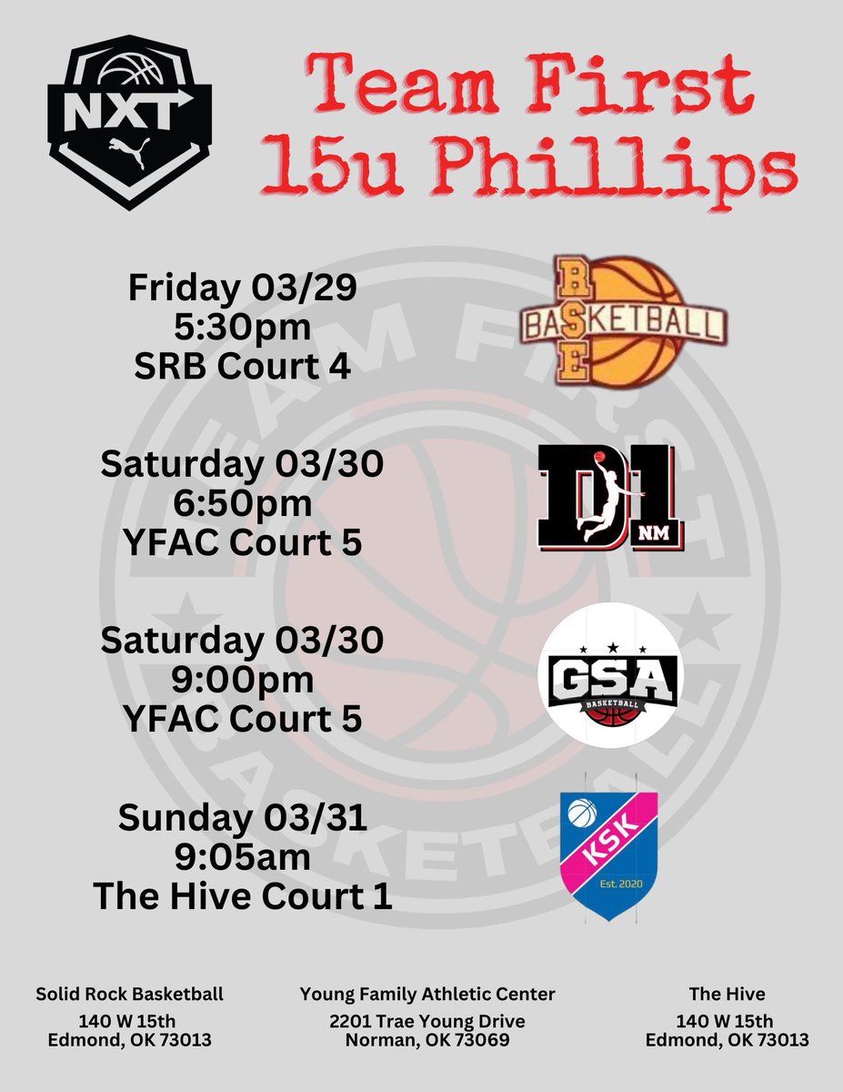 First Tournament of the season this weekend! @NXTPROHoopsOK @NxtProHoops @PRO16League @teamfirstok @matthew_clary24 @KadeLee_5 @Kyler_Lee22 @cantguardant23 @JacksonRoby35 @AydenGaines21 @KNunez_3