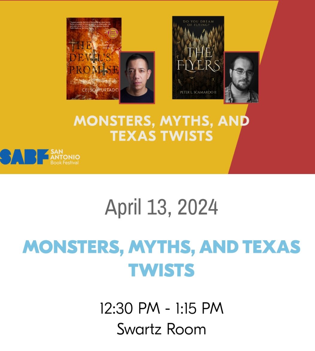 If you're attending The San Antonio Book Festival next month, I'll be discussing The Devil's Promise at 12:30. @PLScamardo2 is on the panel as well, discussing his new book The Flyers. Hope to see you there!