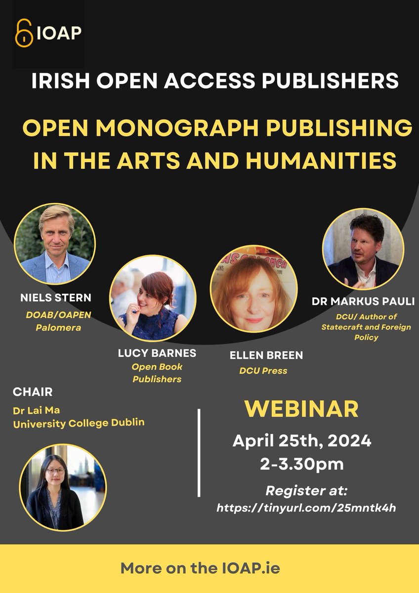 The IOAP is hosting a webinar on Open Monograph Publishing in the Humanities and Social Sciences on Thursday 25th April 2-3.30pm. Registration is free but booking is essential. lnkd.in/eeDsVwhs @nielsstern @alittleroad @breenellen @MarkusPauli @erasurist