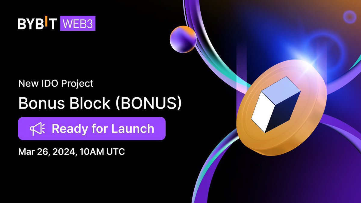 🔥 New Bybit Web3 (@Bybit_web3) IDO Project: Bonus Block (BONUS) is NOW LIVE! 🚀 How to participate? Create your Bybit Wallet with at least 300USDT on Arbitrum Chain 🙌🏻 Subscription Period: Mar 26, 2024, 10AM UTC to Mar 30, 2024, 10AM UTC. Snapshot Period:Mar 30, 2024, 10AM…