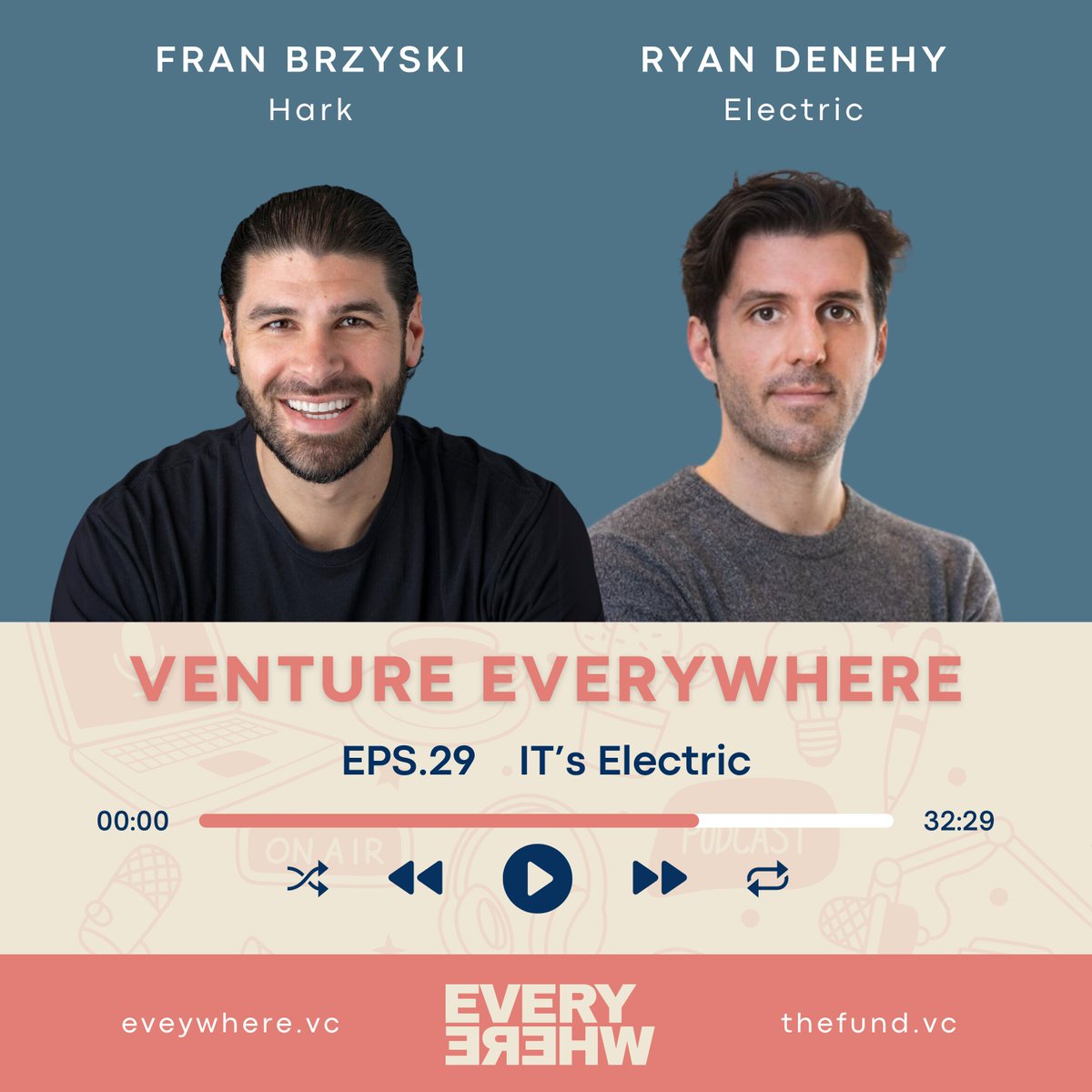 ON AIR: Venture Everywhere #Podcast EPS 29🎙️ IT's Electric with @DenehyXXL, CEO of @Electric_AI, and @Brzyski_Here, CEO of @sendhark. 🎧Listen now: 🍎 Apple: podcasts.apple.com/us/podcast/its… 💚 Spotify: open.spotify.com/episode/7aV30l… 🗒️ Transcript at ideas.everywhere.vc/s/podcast