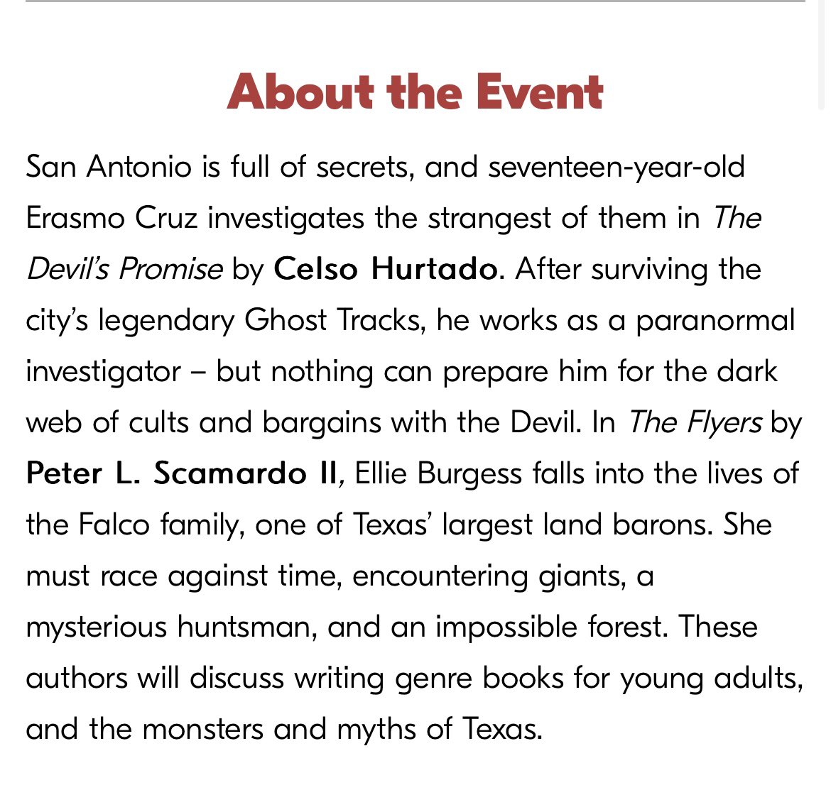 Excited to share I’ll be sharing a panel with @CelsoHurtadoJr for the @SABookFestival! Swing by on April 13 to hear us talk all things monsters, myths, and Texas twists!