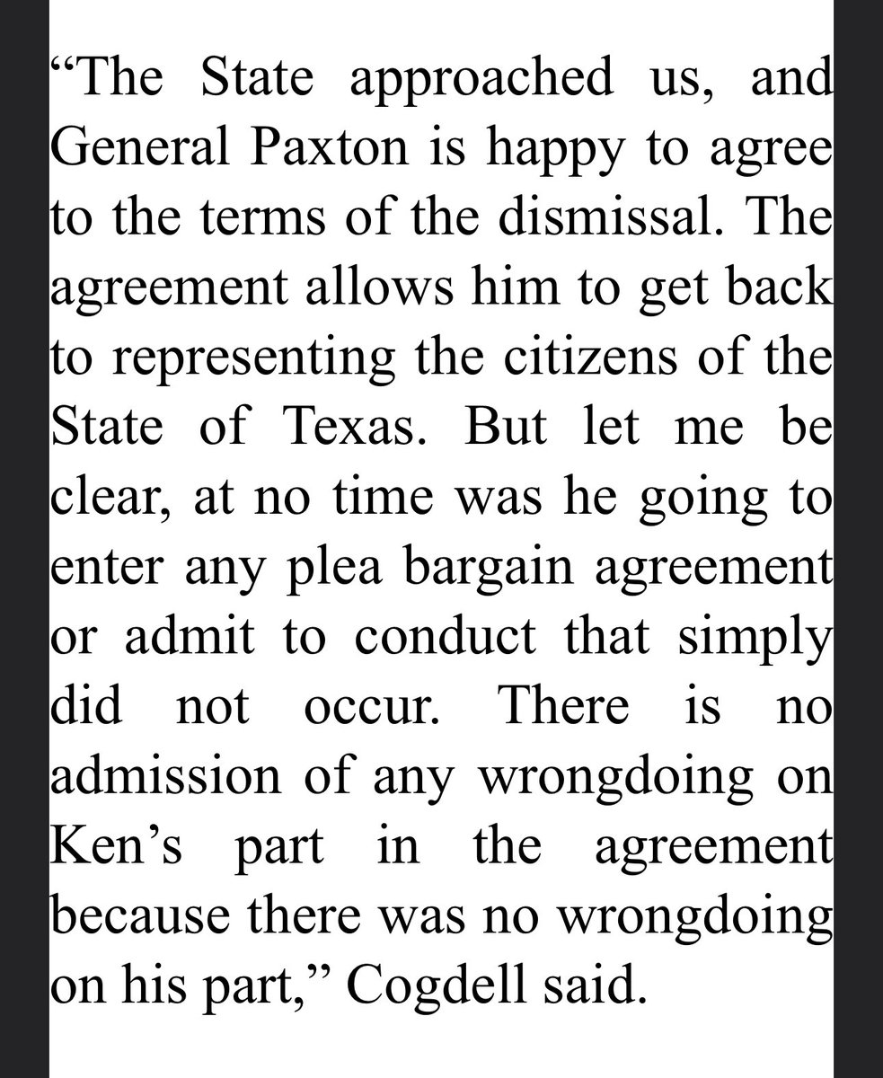 CHARGES DROPPED: After 9 years, special prosecutors for the State of Texas drop securities fraud charges against Attorney General @KenPaxtonTX. Statement from Paxton attorney, Dan Cogdell: