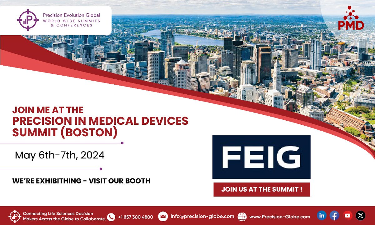 PrecisionEvolu1's tweet photo. We are delighted to welcome @FeigElectronics to the #PMDSUMMIT in #BOSTON

#MedicalDevices #AI #ML #DataManagement #Engineering #Electronics #FEIG #Events #Summits https://t.co/EMMFZ3bvlL