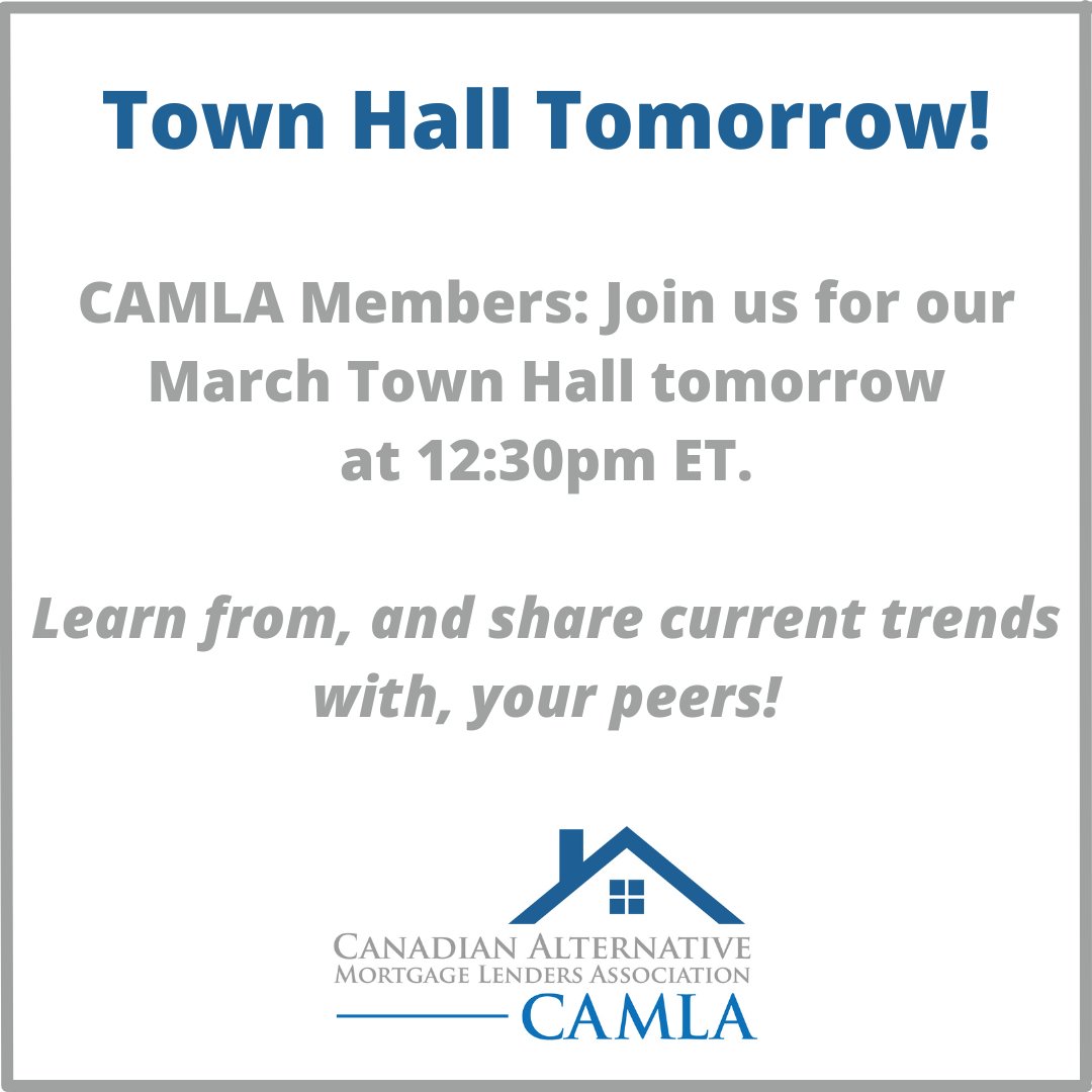 CAMLA Members: Don’t miss our March Town Hall tomorrow!

Please fill out our brief survey (link in yesterday’s reminder email). We’ll be sharing the results during the Town Hall.

#TownHall #survey #industryinsight #privatelending #alternativelending #CAMLA