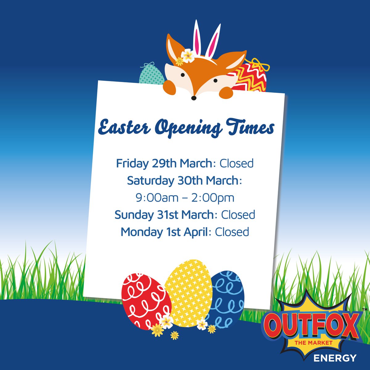 Here are our opening times for the Easter Weekend🐣 If you're facing an emergency like a loss of power when we are closed, please visit the Emergencies and Personal Safety section in our FAQ🦺 We will also have an emergency freephone number which can also be found in our FAQs👆